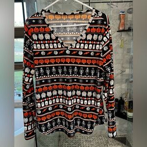 No Boundaries Halloween Patterned Long Sleeve Top - Black, Orange, White